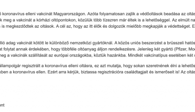 Ezt kapod a korm&aacute;nyt&oacute;l, ha reggelsz a Covid-19 v&eacute;dőolt&aacute;sra