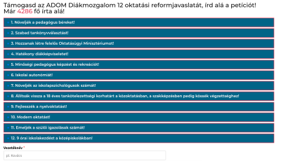 9 &oacute;rai iskolakezd&eacute;st &eacute;s a pedag&oacute;gusok b&eacute;reinek emel&eacute;s&eacute;t k&ouml;veteli egy di&aacute;kmozgalom