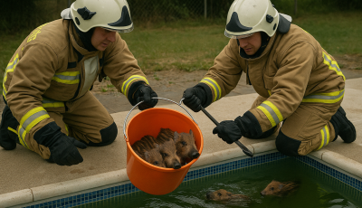 Tűzolt&oacute;k vadmalacokat emeltek ki v&ouml;d&ouml;r seg&iacute;ts&eacute;g&eacute;vel egy medenc&eacute;ből