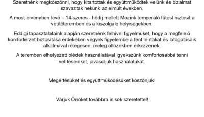 Olyan hideg van a tapolcai moziban, hogy pokr&oacute;ccal v&aacute;rj&aacute;k a nagy&eacute;rdeműt